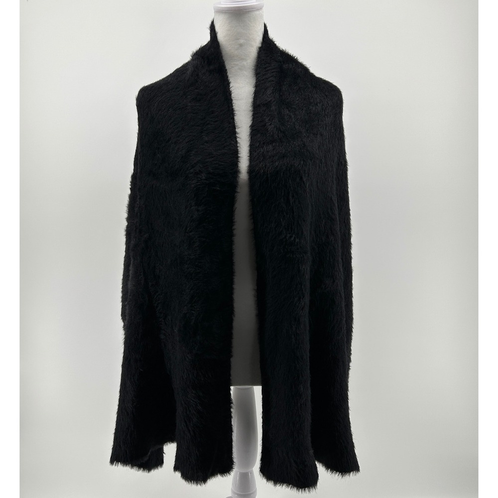 Black Fuzzy Eyelash Knit Shrug Wrap Scarf Versatile 70x20 NWOT Formal Minimalist